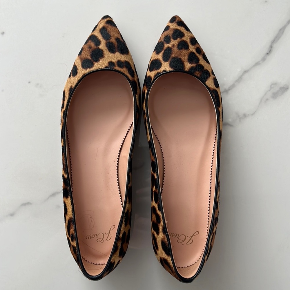NWOT J. Crew Pointed Toe Leopard Print Calf Hair Ballet Flats, Size 9